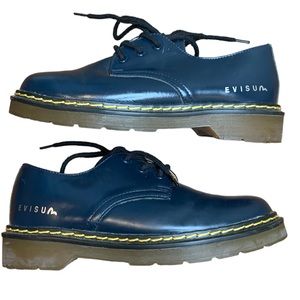 Rare EVISU Navy Leather Derby Oxfords Size 6 Doc Martens Style